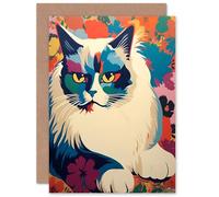 Artery8 Ragdoll Cat Lover Pet Portrait for Wife Her Mum Sister Daughter Mom Gran Nan Birthday Thank You Congratulations Blank Art Greeting Card