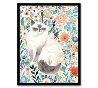 Artery8 Ragdoll Cat Lover Pet & Watercolour Wildflowers Framed Wall Art | Size: A4 Artery8 Multicolor A4