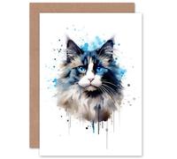 Artery8 Ragdoll Cat Lovers Gift Watercolour Pet Portrait Painting Artwork Sealed Greeting Card Plus Envelope Blank inside