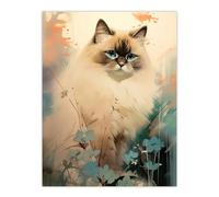 Artery8 Ragdoll Cat Pastel Colour Animal Portrait Extra Large XL Wall Art Poster Print