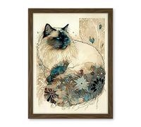 Artery8 Ragdoll Cat with Floral Pattern Tail Modern Watercolour Illustration Artwork Framed Wall Art Print 18X24 Inch
