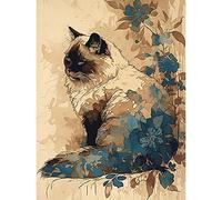 Artery8 Ragdoll Cat with Floral Patterns Watercolour Illustration Art Print Canvas Premium Wall Decor Poster Mural