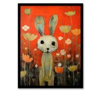 Artery8 Ragdoll Rabbit In Coral Wildflower Meadow Artwork Framed Wall Art Print A4