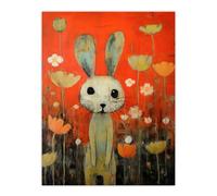 Artery8 Ragdoll Rabbit In Coral Wildflower Meadow Extra Large XL Wall Art Poster Print