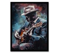 Artery8 Ragtime Blues Watercolour Artwork Musician Playing Acoustic Guitar Portrait Painting Artwork Framed Wall Art Print 18X24 Inch