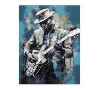 Artery8 Ragtime Blues Watercolour Artwork Musician Playing Electric Guitar Portrait Painting Large Wall Art Poster Print Thick Paper 18X24 Inch