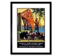 Artery8 Rail Flying Scotsman Forth Bridge Lner UK 12x16" Framed Wall Art Print | Size: W12" x H16" Artery8 Multicolor W12" x H16"