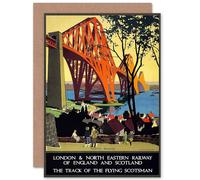 Artery8 Rail Flying Scotsman Forth Bridge Lner Uk Greetings Card Artery8 Multicolor