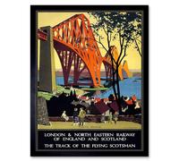 Artery8 Rail Flying Scotsman Forth Bridge Lner UK Vintage Framed Art Print | Size: W12" x H16" Artery8 Multicolor W12" x H16"