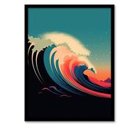 Artery8 Rainbow Bomb Wave Ocean Sea Bauhaus Wave Bathroom Toilet Artwork Framed Wall Art Print A4 in Black Artery8 Black A4