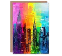 Artery8 Rainbow City Skyline Oil Painting Skyscrapers Greeting Birthday Card Him Her All Blank