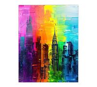 Artery8 Rainbow City Skyline Oil Painting Skyscrapers Wall Art Print | Size: W12" x H16" Artery8 Multicolor W12" x H16"