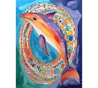 Artery8 Rainbow Dolphin And Pattern Hoop Folk Art Watercolour Painting Large Wall Art Poster Print Thick Paper 18X24 Inch