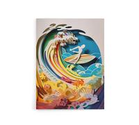 Artery8 Rainbow Kirigami Surfer in Coastal Landscape Canvas Wall Art Print | Size: W18" x H24" Artery8 Multicolor W18" x H24"