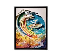 Artery8 Rainbow Kirigami Surfer in Coastal Landscape Framed Canvas Wall Art Print | Size: W12" x H16" Artery8 Multicolor W12" x H16"