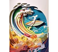 Artery8 Rainbow Kirigami Surfer Surfing Coastal Landscape Extra Large XL Wall Art Poster Print