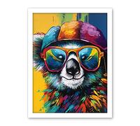 Artery8 Rainbow Koala Bear with Sunglasses and Hat Modern Artwork Framed Wall Art Print 18X24 Inch
