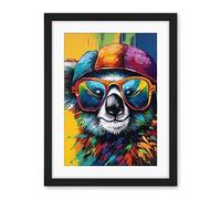 Artery8 Rainbow Koala Bear with Sunglasses and Hat Modern Artwork Framed Wall Art Print 18X24 Inch