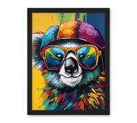 Artery8 Rainbow Koala Bear with Sunglasses and Hat Modern Artwork Framed Wall Art Print 18X24 Inch