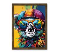 Artery8 Rainbow Koala Bear with Sunglasses and Hat Modern Artwork Framed Wall Art Print 18X24 Inch