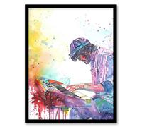 Artery8 Framed Wall Art Rainbow Modern Watercolour Keyboard Music Print - 12X16 Inch