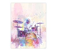 Artery8 Rainbow Modern Watercolour Portrait Drummer Drums Living Room Large Wall Art Poster Print Thick Paper 18X24 Inch