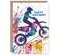 Artery8 Rainbow Paint Splat Dirtbike Sport Motorcycle For Her Woman Birthday Card