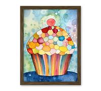 Artery8 Rainbow Pattern Cupcake Folk Art Watercolour Painting Artwork Framed Wall Art Print 18X24 Inch