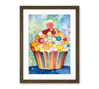 Artery8 Rainbow Pattern Cupcake Folk Art Watercolour Painting Artwork Framed Wall Art Print 18X24 Inch