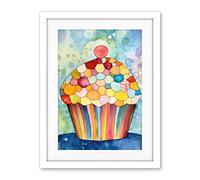 Artery8 Rainbow Pattern Cupcake Folk Art Watercolour Painting Artwork Framed Wall Art Print 18X24 Inch