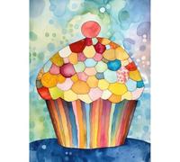 Artery8 Rainbow Pattern Cupcake Folk Art Watercolour Painting Large Wall Art Poster Print Thick Paper 18X24 Inch