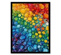 Rainbow Raindrops Abstract Painting Colourful Framed Art Print Artery8 Multi A4