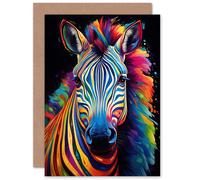 Artery8 Rainbow Striped Zebra Colourful Vibrant Bold for Wife Her Mum Sister Daughter Mom Gran Nan Birthday Thank You Kids Child Blank Art Greeting Card