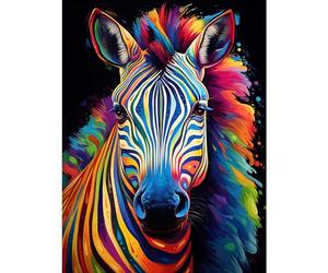 Artery8 Rainbow Striped Zebra Colourful Vibrant Bold Psychedelic Neon Impact Artwork Art Print Canvas Premium Wall Decor Poster Mural