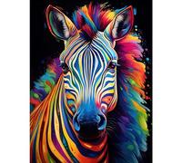 Artery8 Rainbow Striped Zebra Colourful Vibrant Bold Psychedelic Neon Impact Artwork Extra Large XL Wall Art Poster Print