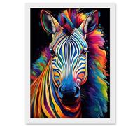 Artery8 Rainbow Striped Zebra Colourful Vibrant Bold Psychedelic Neon Impact Artwork Framed A3 Wall Art Print