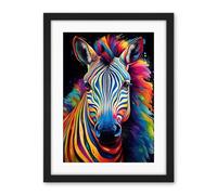 Artery8 Rainbow Striped Zebra Colourful Vibrant Bold Psychedelic Neon Impact Artwork Framed Wall Art Print 18X24 Inch