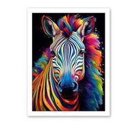 Artery8 Rainbow Striped Zebra Colourful Vibrant Bold Psychedelic Neon Impact Artwork Framed Wall Art Print 18X24 Inch