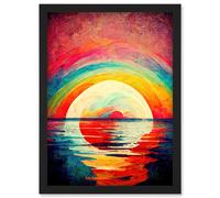 Artery8 Rainbow Sunset At Sea Vibrant Expressionism Artwork Framed Wall Art Print A4 in Black Artery8 Black