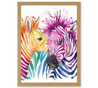 Wee Blue Coo Rainbow Two Rainbow Zebra Painting Multi Coloured Artwork Framed Wall Art Print A4