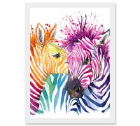 Wee Blue Coo Rainbow Two Rainbow Zebra Painting Multi Coloured Artwork Framed Wall Art Print A4