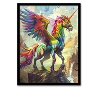 Artery8 Rainbow Warrior Unicorn Fantasy Concept Art Framed Art Print | Size: A4 Artery8 Multicolor A4