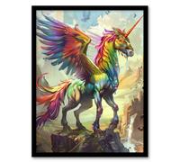 Artery8 Rainbow Warrior Unicorn Fantasy Concept Art Framed Art Print | Size: A4 Artery8 Multicolor A4