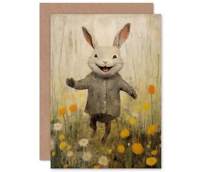 Artery8 Raincoat Rabbit Happy Easter Bunny for Child Children Kids Birthday Congratulations Son Daughter Blank Art Greeting Card