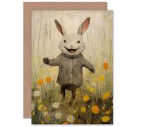 Artery8 Raincoat Rabbit Happy Easter Bunny for Child Kids Birthday Greeting Card in Grey Artery8 Grey