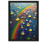 Artery8 Raindrops On Rainbow Light Prism Oil Painting Artwork Framed Wall Art Print A4 in Black Artery8 Black