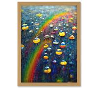 Artery8 Raindrops On Rainbow Light Prism Oil Painting Artwork Framed Wall Art Print A4 in Light Oak Artery8 Light Oak