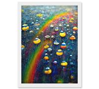 Artery8 Raindrops On Rainbow Light Prism Oil Painting Artwork Framed Wall Art Print A4 in White Artery8 White