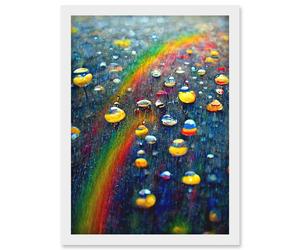 Artery8 Raindrops On Rainbow Light Prism Oil Painting Artwork Framed Wall Art Print A4 in White Artery8 White