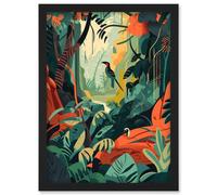 Artery8 Amazon Rainforest Diverse Flora & Tropical Birds Artwork Framed Wall Art Print A4 in Black Artery8 Black